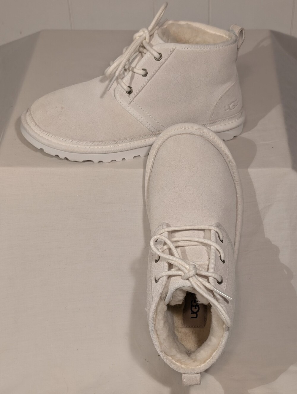 UGG Women’s White Suede Lace-Up Ankle Booties with Shearling